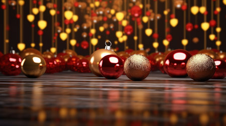 Christmas ornaments on a golden background. 3d rendering.の素材