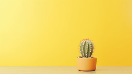 Cactus in a pot on a yellow background with copy space.の素材