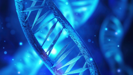 3D illustration DNA structure in blue light background. 3D renderingの素材