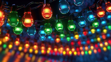 Colorful christmas lights on a dark background. 3d renderingの素材