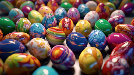 Colorful easter eggs background, 3d rendering. Computer digital drawing.の素材
