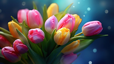 Bouquet of colorful tulips on bokeh background.の素材