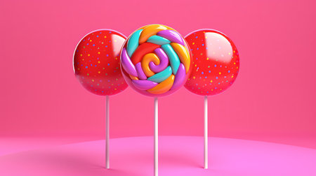 Colorful lollipops on pink background. 3d renderingの素材