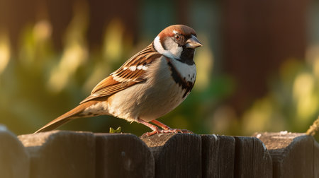 House Sparrow (Passer domesticus) on a fence in the gardenの素材