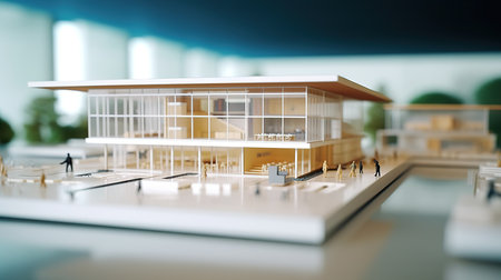 Miniature model of house on the table. 3d rendering.の素材