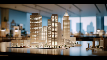 Miniature model of a city with skyscrapers in the backgroundの素材