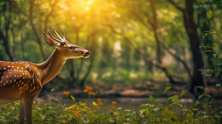 deer in the forest at sunset, nature and wildlife concept.の素材