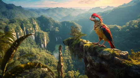 Parrot on the edge of a cliff. 3d render.の素材