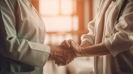 Doctor and patient shaking hands in hospital, Healthcare and medical concept.の素材