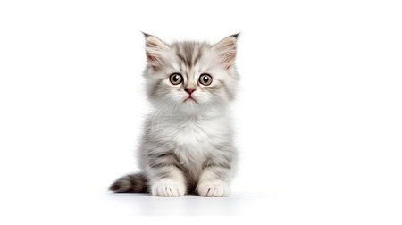 Cute little kitten isolated on white background. Looking at camera.の素材