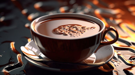 Cup of tea on a dark background. 3d rendering.の素材