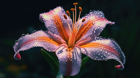 Beautiful lily flower with dew drops in the garden.の素材
