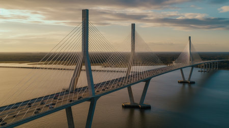 Cable-stayed bridge in Riga, Latvia, Europe.の素材