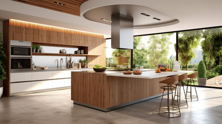 3d rendering of modern kitchen in a house with a beautiful designの素材
