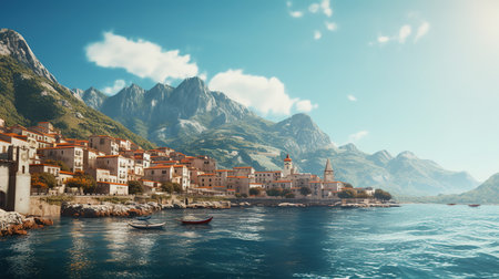 Panoramic view of the old town of Budva, Montenegroの素材