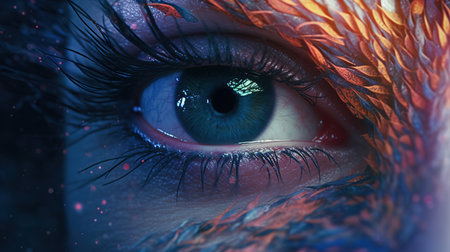 Close up view of beautiful female eye with abstract ornament. 3D renderingの素材