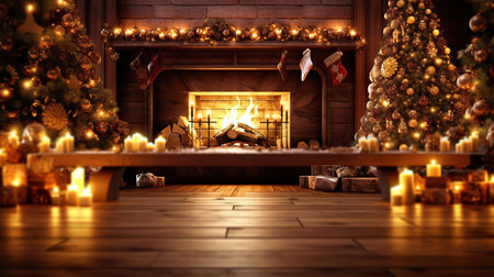 Composite image of christmas interior with fireplace and christmas treeの素材