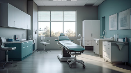3d rendering of a modern medical office interior with surgery equipment.の素材
