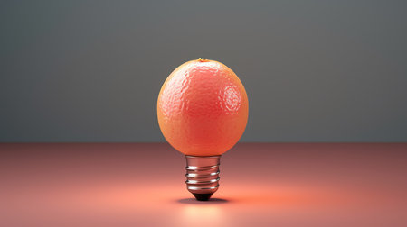 Orange inside a light bulb on a red background. 3D renderingの素材