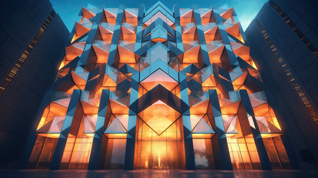 Modern architecture of the night city. 3D rendering, 3D illustration.の素材
