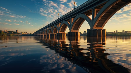 Bridge across the Dnieper river at sunset in Kiev, Ukraineの素材