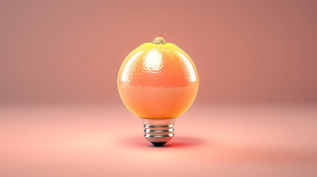 Orange inside a light bulb on pink background. 3D illustration.の素材