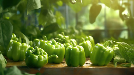 Green bell peppers in a greenhouse. Selective focus. nature.の素材