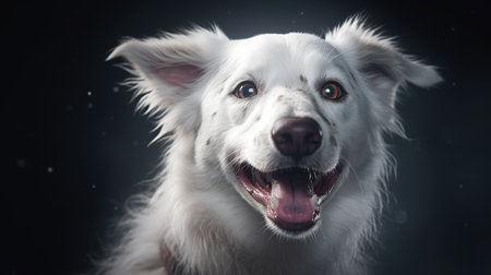 White Swiss Shepherd dog portrait on black background. Studio shot. Close-up.の素材