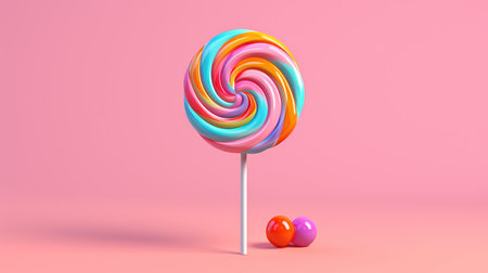 Colorful lollipop candy on pink background. 3d renderingの素材