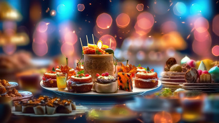 Dessert table with assorted sweets and candies. Selective focus.の素材