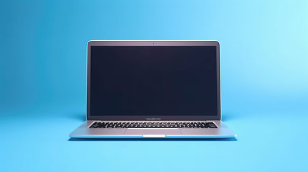 Laptop with blank screen isolated on blue background. 3d renderの素材