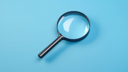 Magnifying glass on blue background, 3d render. Zoom toolの素材