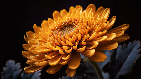 Beautiful orange chrysanthemum flower on black background.の素材
