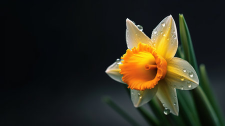 Daffodil flower with water droplets on petals.の素材