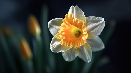 Beautiful daffodil flowers on dark background, closeupの素材