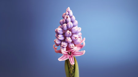 Beautiful hyacinth flower on blue background, close up.の素材