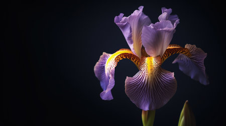 purple iris flower on a black background, close-upの素材