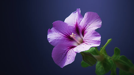 Beautiful purple flower on a dark blue background, close-upの素材