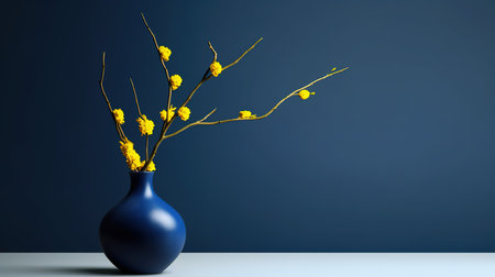 Bouquet of yellow flowers in blue vase. 3D renderingの素材