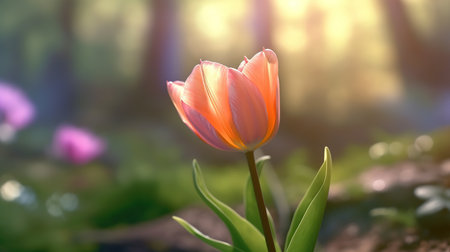 Tulip flower in the morning sunlight. Beautiful colorful tulip.の素材