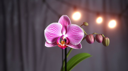 Pink orchid with bokeh lights on background, close upの素材
