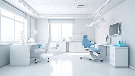 3d rendering x-ray image of dentist office and chair.の素材