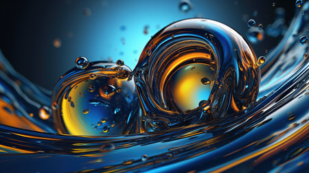 3d rendering of abstract fluid background with waves and bubbles in itの素材
