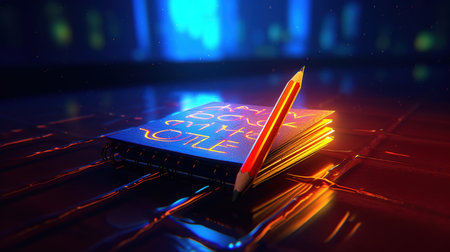 Notebook and pencil on the table, 3d rendering. Computer digital drawing.の素材
