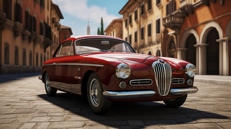 Classic american car on the streets of Venice. 3d renderの素材