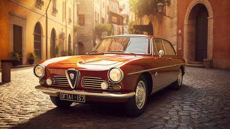Vintage car on the street of Rome, Italy. Retro styleの素材