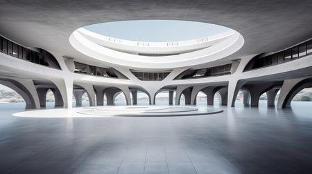 Abstract architecture background with empty concrete floor. 3d render illustration.の素材