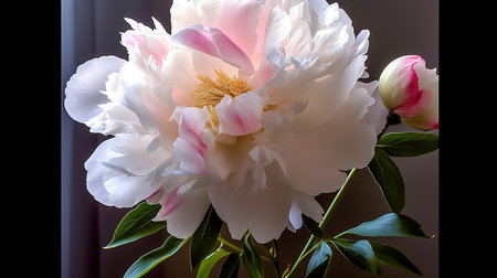 Beautiful peony flower on a dark background, close-upの素材