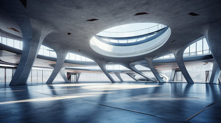 3d rendering of modern architecture interior with empty space. Mixed mediaの素材