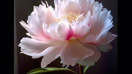 White peony flower on a black background, close-up.の素材